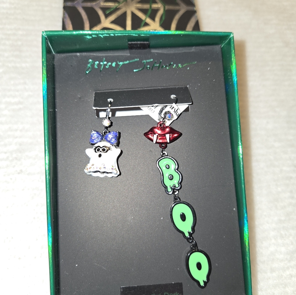 Betsey Johnson Ghost and Red Lips Pin with Purple and Green Accents